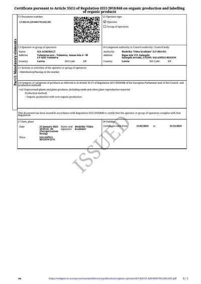 agrobalt certificate 1