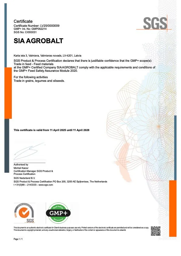 agrobalt sgs certificate