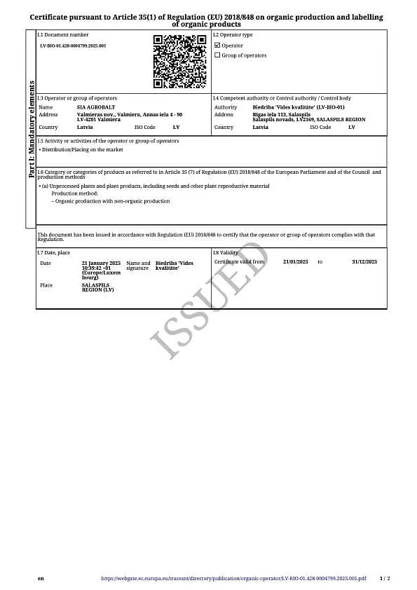 agrobalt certificate 1